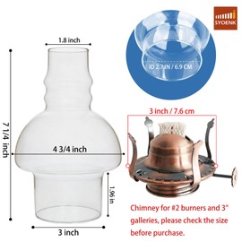 SYOENK 3 Inch by 7 1/4 Inch Oil Lamp Chimney Clear Glass Hooded Chimney Hurricane Chimney Lamp Globe Replacement for Oil and Kerosene Lamps 4 3/4-Inch Bulge