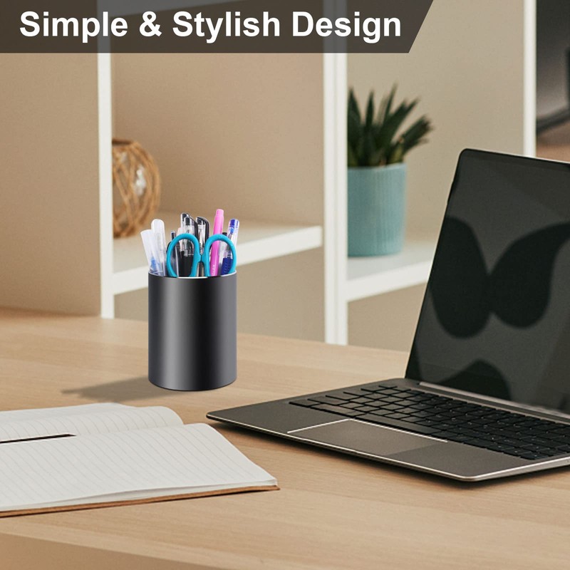 NAEBRO Metal Pen Holder Round Desk Pen Holder Black Aluminium