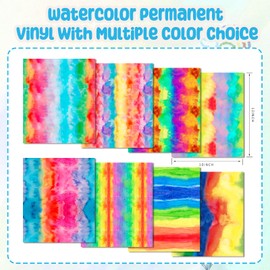 Tintnut Watercolor Permanent Vinyl - 8 Sheets 12"x10", Rainbow Adhesive Vinyl, Gradient Pattern Vinyl, Permanent Outdoor Vinyl for Christmas Decor Self Sticker