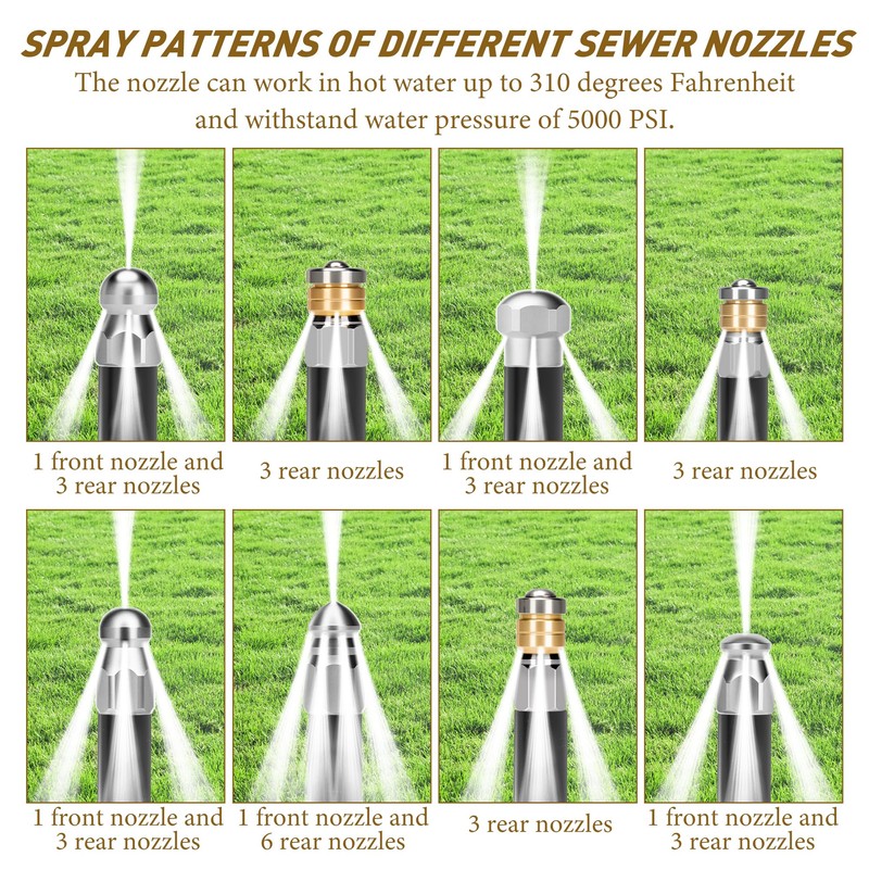 10pcs Sewer Jetter Nozzle Kit Stainless Steel Jetter Heads Kit