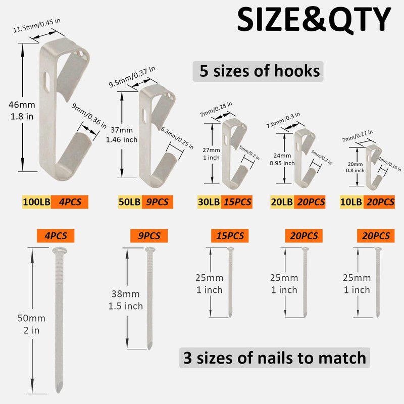 ATDORO 136pcs Picture Hangers, 5 Sizes Picture Hanging Kits, Picture
