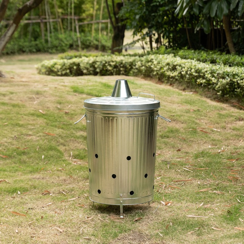 Gardenised 20-Gallon Galvanized Steel Incinerator Can with Lid & Vent