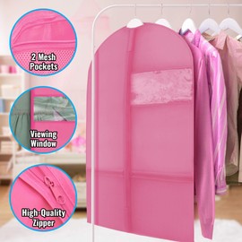Plixio - Bolsas de ropa para niÒos con ventana transparente y bolsillos de malla con cierre para zapatos y accesorios (3 unidades), color rosa