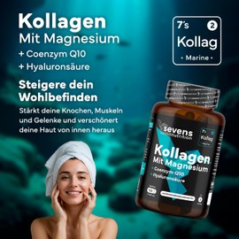 Hyaluronsäure Kollagen Komplex – 120 Kollagen Kapseln hochdosiert – Marine Hydrolysiertes Kollagen 100% Rein – Mit Magnesium, Q10, Zink, Vitamin C, D3, B12, A – Hoch bioverfügbar – Laborgeprüft – Made