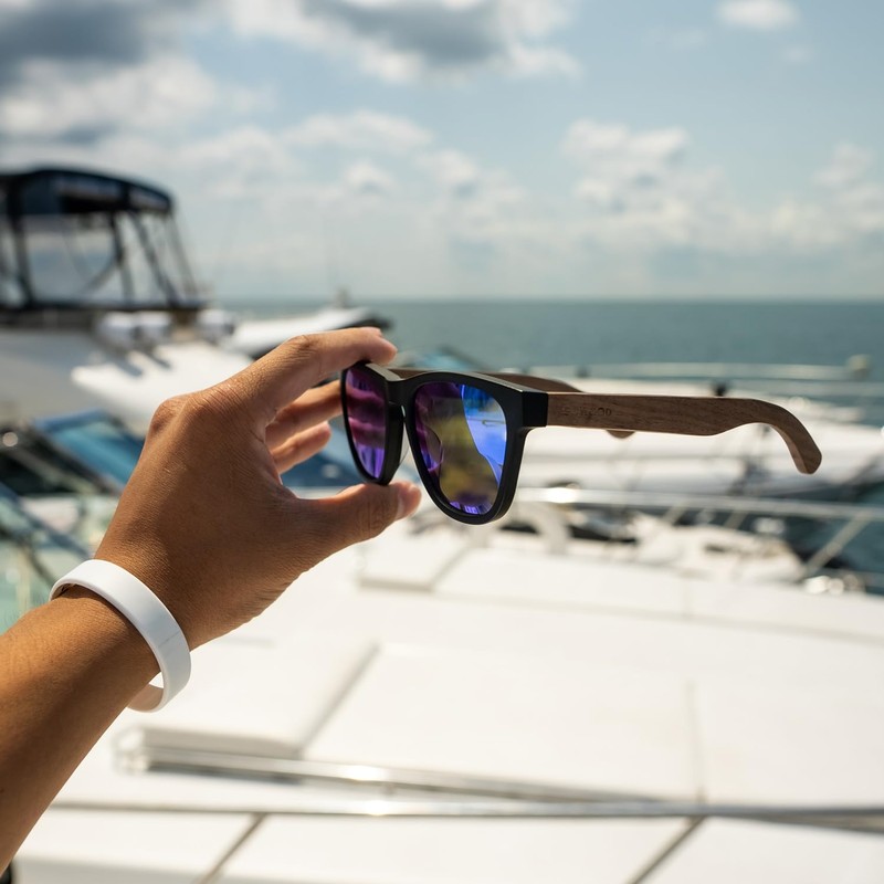 Walnut Wood Classic Sunglasses For Men and Women with Blue