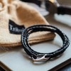 Men's Leather Bracelet, XXL, Black, Braided Double Wrap Bracelet with