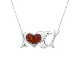 Kiara Jewellery 925 Sterling Silver Brown Amber "I Love You" Pendant Necklace on an 18" Sterling Silver Chain, Sterling silver, Amber