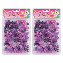 410 Pcs Beads Jewelry Making Kit DIY Hair Braiding Bracelet Ornaments Crafts Large Round Pony +2 Beaders Included (Pearl Purple Assorted)
