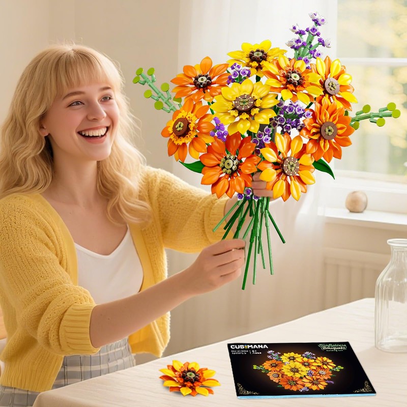 CUBIMANA Sunflower Bouquet Kit with Lights for Adults
