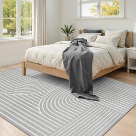 Collive Modern 8X10 Rug for Living Room, Boho Gray Abstract Rainbow Area Rug Washable Non Slip, Soft High-Low Pile Throw Indoor Decor Carpet for Bedroom Dining Room Backyard