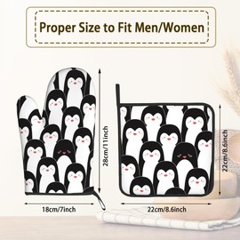 Penguin Cute Oven Mitts Pot Holders Set of 2, Kitchen Heat Resistant Hot Pads for Women Men Cooking BBQ Baking