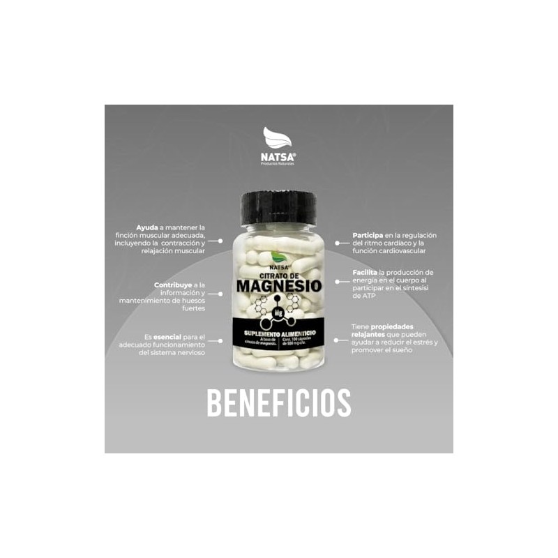 NATSA Citrato de Magnesio 100 cápsulas, calidad Premium