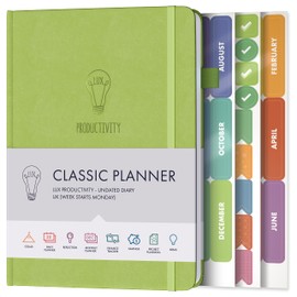 Daily Planner & appointment diary - Gratitude journal, wellness journal & Undated weekly planners and organisers - Desk journals for women & men - LUX Productivity Classic (LIME GREEN)