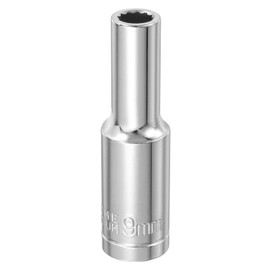 sourcing map 12 Points Metric Deep Socket 1/2" Drive 9mm Impact Socket Cr-V Steel Chrome Plating Flip Sleeve Nut Driver Wrench for Home Auto Nuts Bolts Repair