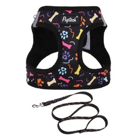 PUPTECK Dog Harness and Leash Set for Small Medium Dogs No Pull Step-in Soft Mesh Puppy Cat Vest Harnesses Reflective at Night, Black Paw, S