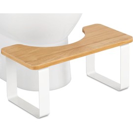 JIAPAIDUO Metal with Wood Squatting Toilet Stool, 7 Inch Bathroom Poop Stool for Adults, Waterproof and Anti-Slip Potty Stool, Healthy Portable Toilet Stool for Adults Kids Seniors White