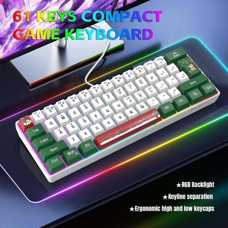 Snpurdiri 60% Wired Gaming Keyboard, RGB Backlit Small Ultra-Compact 61