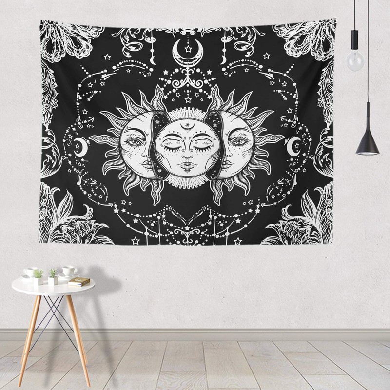 Ftuency Sun and Moon Tapestry Black and White Tapestries Mystic
