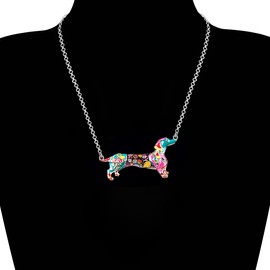 DUOWEI Cute Dachshund Gifts Floral Enamel Dachshund Necklace Pendant Keepsake for Women Girls Dog Lovers, Zinc, No Gemstone