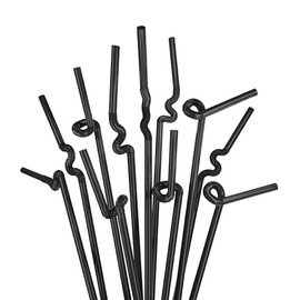 Tall Extra Flexible Bendy Plastic Drinking Straws - Extends to Nearly 13 Inches (250, Black)