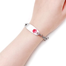 Uloveido Personalisiertes Notfall-Armband für medizinische Notfälle, verstellbar, zweilagig, Gliederkette, Armband für Damen und Herren, M, Metall, Kein Edelstein