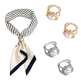 Upstore 4 Pcs Scarf Ring Buckle Women Fashion Silk Scarves Clip Metal Shawl Clip Buckle Clothing Wrap Holder for Women Decoration Accessories (Gold+Silver)