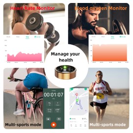 UniJethro Smart Ring for Women Men, Health Fitness Tracker Ring, IP68 Waterproof Rings, Sleep Ring with Charging Case and Ring Protector, Remote Photography, Family Care, No App Fees(Black, 7#)