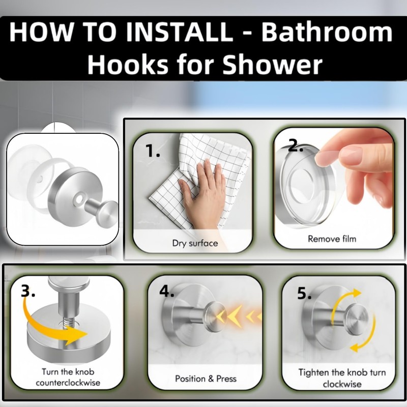 DSXHXXKG Suction Cup Hooks for Shower，2025 Upgraded Drill Free， Suction
