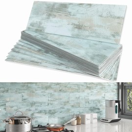 BeNice Peel and Stick Backsplash for Kitchen Tile,Peel and Stick Tiles for Walls Tile Stickers Waterproof Marble Tile Backsplash 3.85"x11.73"(16Tiles) California Blue