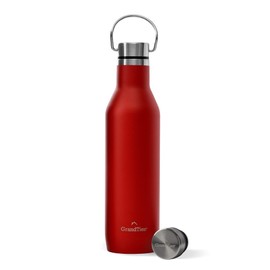 GrandTies Stainless Steel Water Bottles with 2 Lids | Slim Vacuum Insulated Cupholder Flask | Reusable Leak Proof BPA-Free Keep Cold Water Bottle for School Gym Travel Sports (Cranberry)