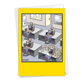 NobleWorks - Funny Work Anniversary Card with Envelope - Cartoon Bunny Humor, Employee and Coworker Recognition - Rabbit Worker C3349ANG-WA