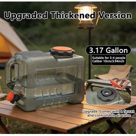 FANEAMADE 3.17 Gallon Water Container with Upgraded Leak-Resistant Lid, BPA-Free Water Jug with Spigot for RV, Car Camping, Road Trips & Emergency Storage
