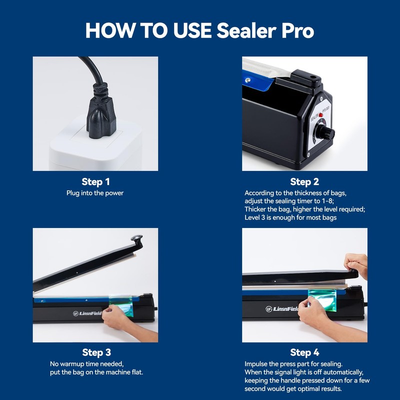 LinsnField Sealer Pro, 8-inch Impulse Heat Sealer, 2-mm Sealing Width