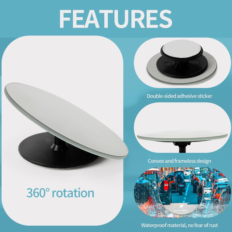 PSLER 2" Round Frameless Convex Car Blind Spot Mirror, 360
