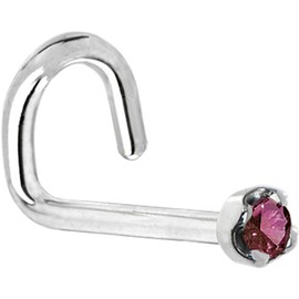 Body Candy Solid 18k White Gold 1.5mm (0.015 cttw) Genuine Purple Diamond Left Nose Stud Screw 20 Gauge 1/4"
