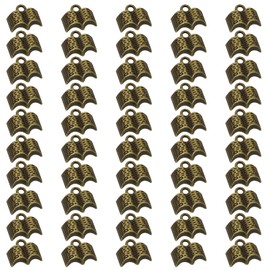 PPhtony Small Book Charms Metal Vintage Open Book Pendant Charm Bead for Bracelet Earring Necklace Keychain Jewelry Making Cards Tags Book Lovers Crafting Supplies, 50PCS (Bronze)