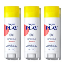Supergoop! SUPERGOOP PLAY SPF 30 LIP SHIELD STRAWBERRY 0.15 OZ. LOT OF 3 Exp 11/22 New!