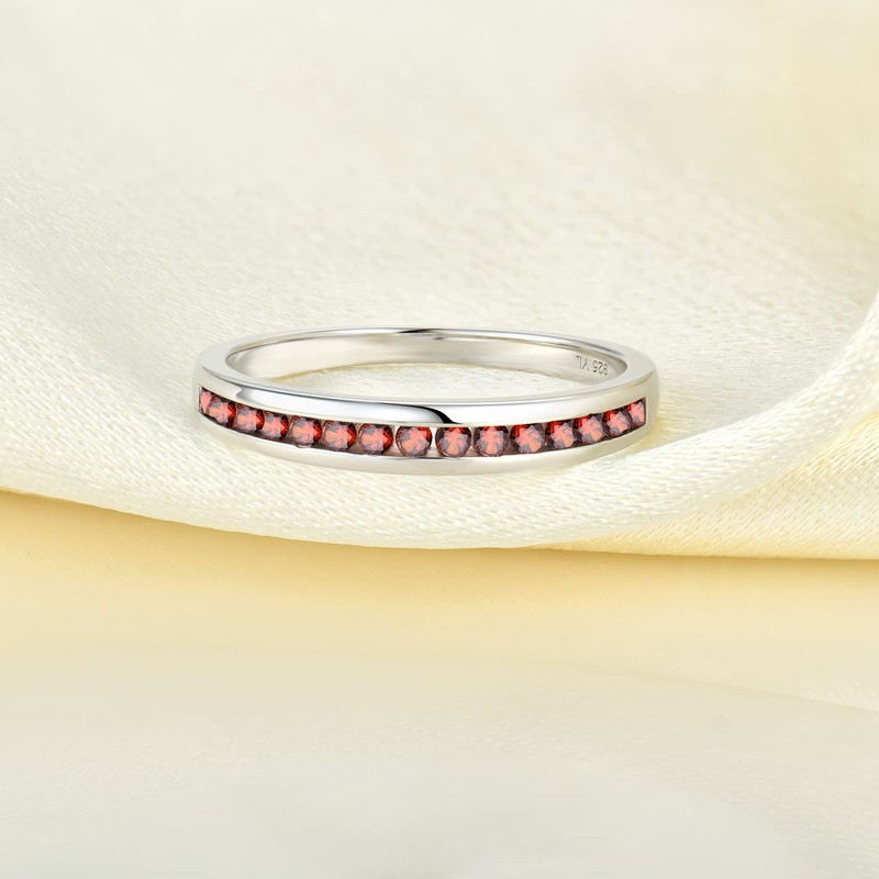 YL Stackable Ring Sterling Silver Created Garnet Eternity Bands for