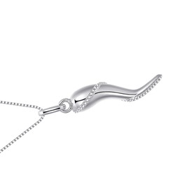 Aurelia Mae Rhodium Plated Medium Cornicello Italian Horn Pepper Necklace Charm Pendant 18''+2'', Brass, Cubic Zirconia