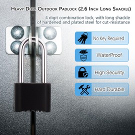Combination Padlocks,Chumiug 4 Digit Resettable Combination Lock with 2.6 Inch Long Hardened Steel Shackle,Suitable for Outdoor School, Gym,Backyard Fence, Hasps,Shed & Toolbox [2 Pack] (Black - L)
