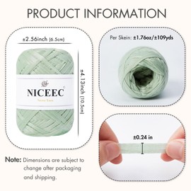 NICEEC 2 Skeins Soft Tape Yarn for Crocheting Craft Paper Yarn Easy Crochet Raffia Yarn Ribbon Yarn for DIY Craft Gift Wrapping Total Length 1.76oz×2/109yds×2-Weaves