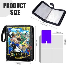 One Piece Cards Scrapbook 50 Pages 400 Cards Capacity Trading Cards Album for Collection of Playing Cards for Children PU Portable Waterproof Card Holder (4 Compartments) A