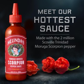 Melinda’s Scorpion Pepper Hot Sauce - Gourmet Scorpion Hot Sauce - Made with Trinidad Moruga Pepper, Carrots, Onion & Lime Juice - Keto, Vegan, Gluten Free - 10oz Squeeze, 1 Pack