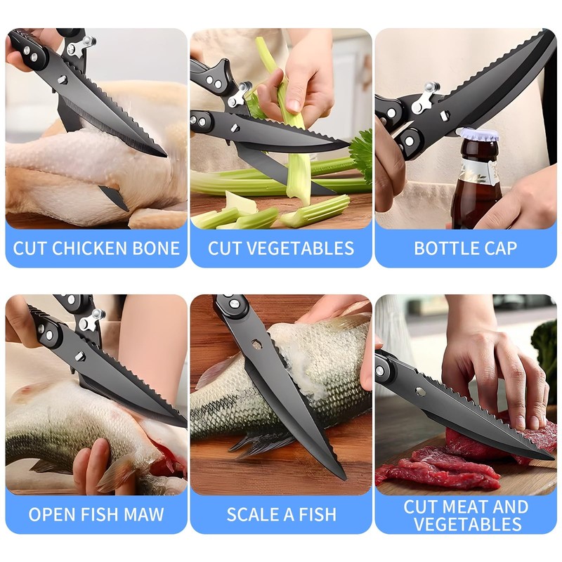 Black Scissors Heavy Duty for Kitchen, Multi-Purpose Kitchen Shears, Titanium