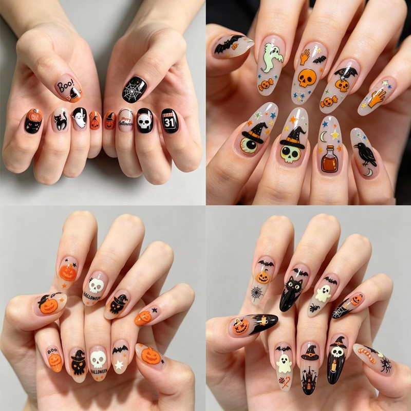 6 Pcs Halloween Nail Art Stickers Pumpkin Ghosts Bat Spider