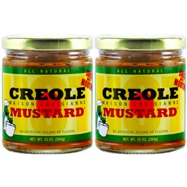 CREOLE MUSTARD - All Natural Gourmet Creole Ground Mustard, Fat Free and Mildly Spicy Mustard, Maison Louisianne Shut-My-Mouth Mustard, Two (2) 10oz jars