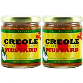 CREOLE MUSTARD - All Natural Gourmet Creole Ground Mustard, Fat Free and Mildly Spicy Mustard, Maison Louisianne Shut-My-Mouth Mustard, Two (2) 10oz jars
