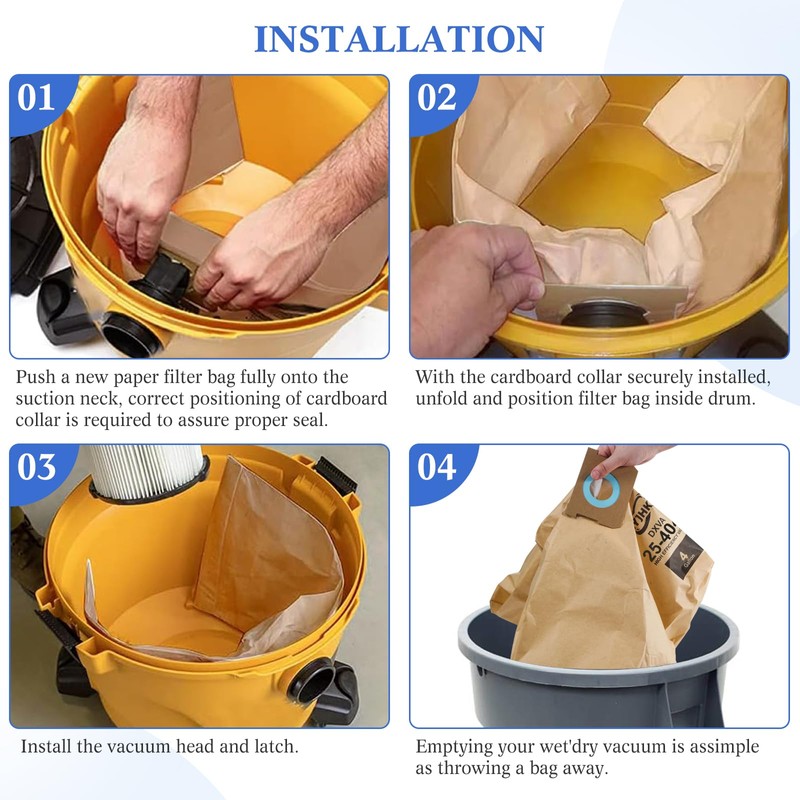 10 Pack DXVA25-4040 Vacuum Bags for DEWALT 4 Gallon Wet/Dry