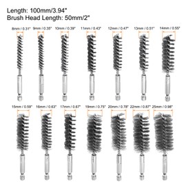 HARFINGTON 14Pcs Bore Brush Set for Drill Different Bristle Lengths Stainless Steel Twisted Wire Cleaning Drill Wire Brush with 1/4" Hex Shank for Tubes
