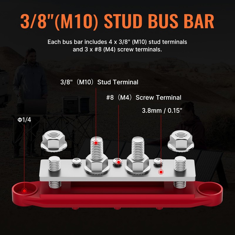 Joinfworld Bus Bar 12V 250A Power Distribution Block 4 x
